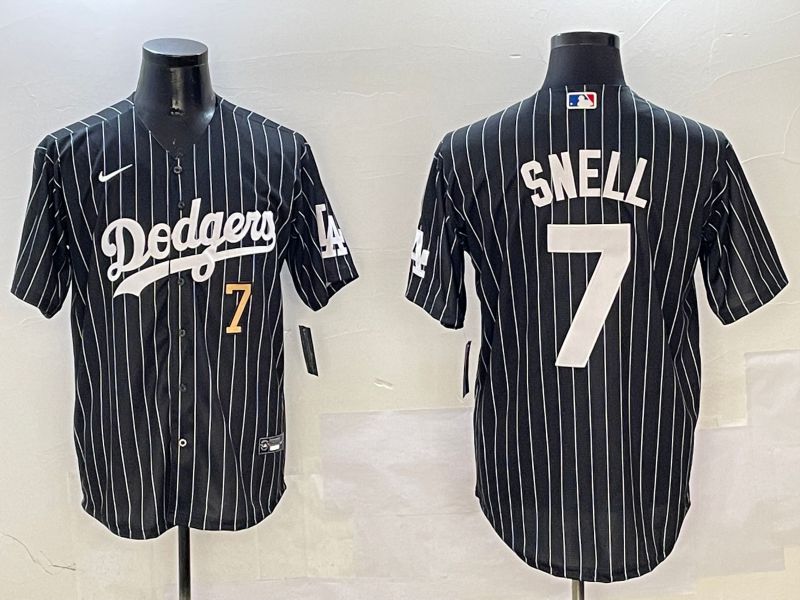 Men Los Angeles Dodgers 7 Snell Black Stripe Jointly Name 2025 Nike MLB Jersey style 10